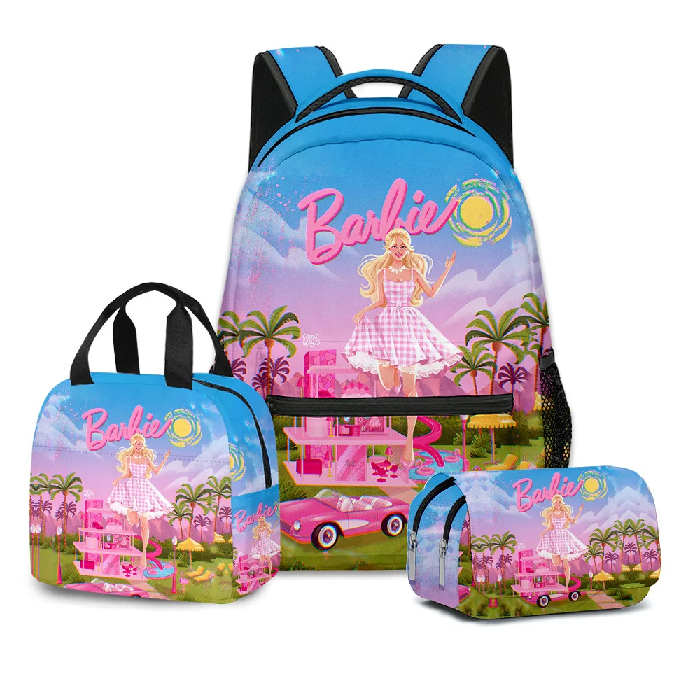 

MINISO Барби мультфильм Барби начальная и средняя школа школьный рюкзак сумка для обеда сумка для карандашей набор из трех предметов