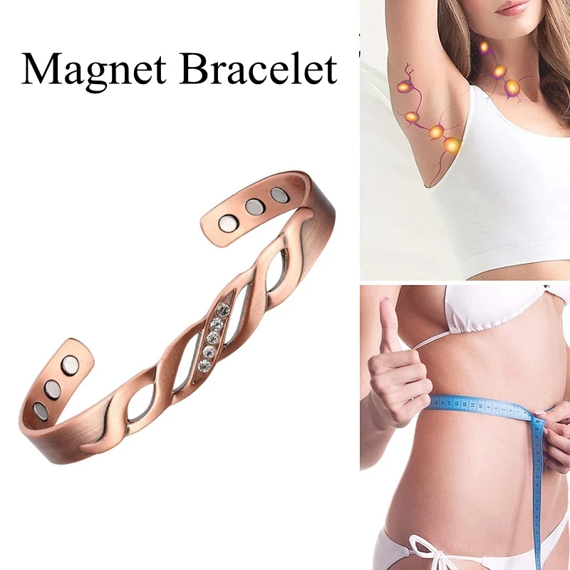 

Magnetic Therapy Couple Bracelet Copper Openwork Inlaid Zircon Arthritis Health Energy Twisted Adjustable Open Cuff Bracelets