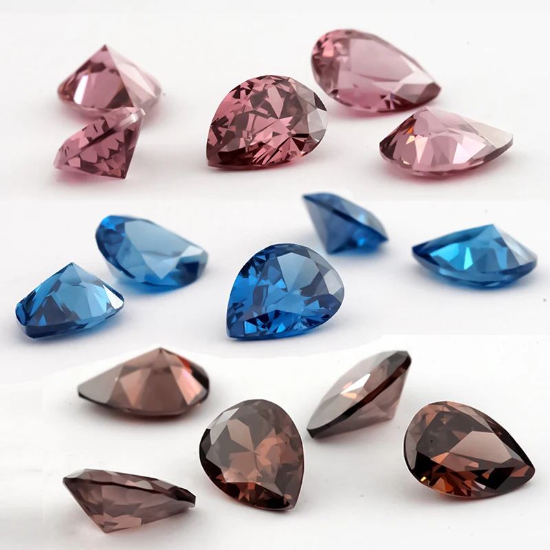 

2x3~10x12mm 5A NewBlue Coffee and Rhodolite Color Synthetic Pear Shape Cubic Zirconia Stone For Jewelry Making