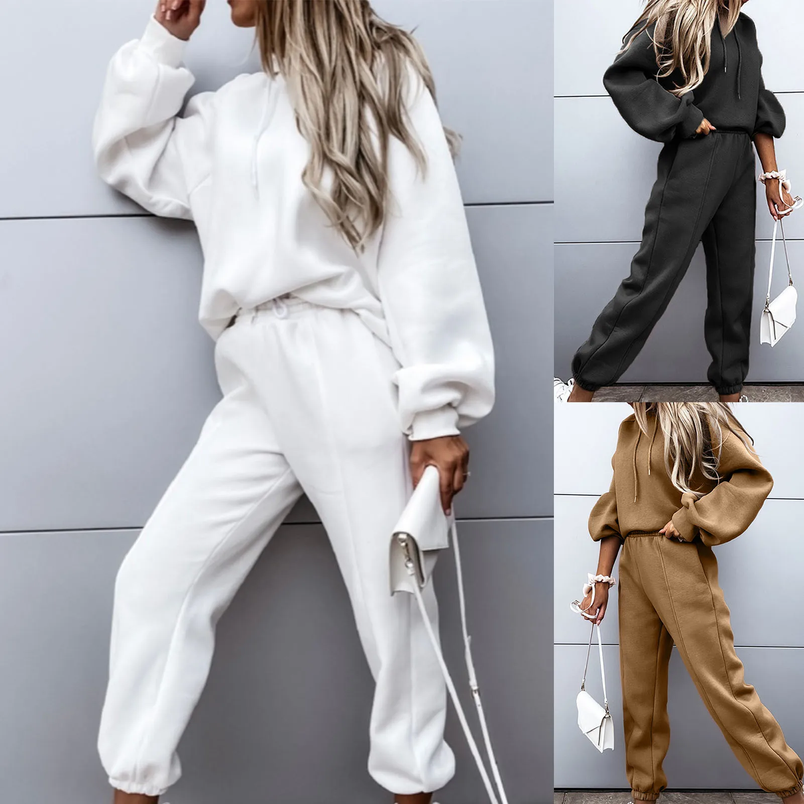 

Ladies Sweatshirt & Jogger Sweatpants Elastic Waist Long Sleeve Sweatshirt and Pant Set Solid Color Casual Y2K Workout Set