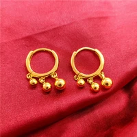 student transfer beads hoop earrings with bell tassel new earrings fashion simple temperament yellow gold filled pretty gift