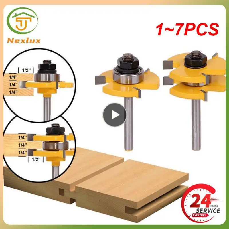 

1~7PCS 2 Bit 12mm 1/2 Shank Tongue and Groove Router Bit Set - Joint Assembly Router Bit Set 1-1/2" Stock Wood Cutting Tool