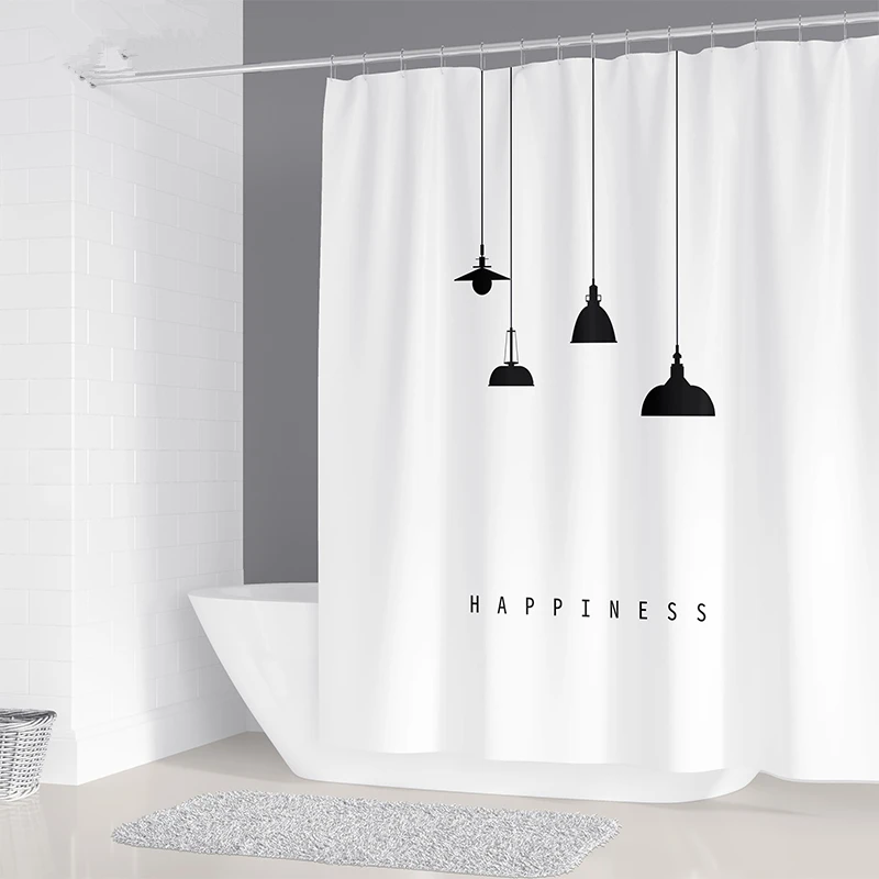 

Simple Geometric Nordic Chandelier Printing Bathroom Shower Curtain Polyester Waterproof Home Decoration Curtain with 12 Hooks