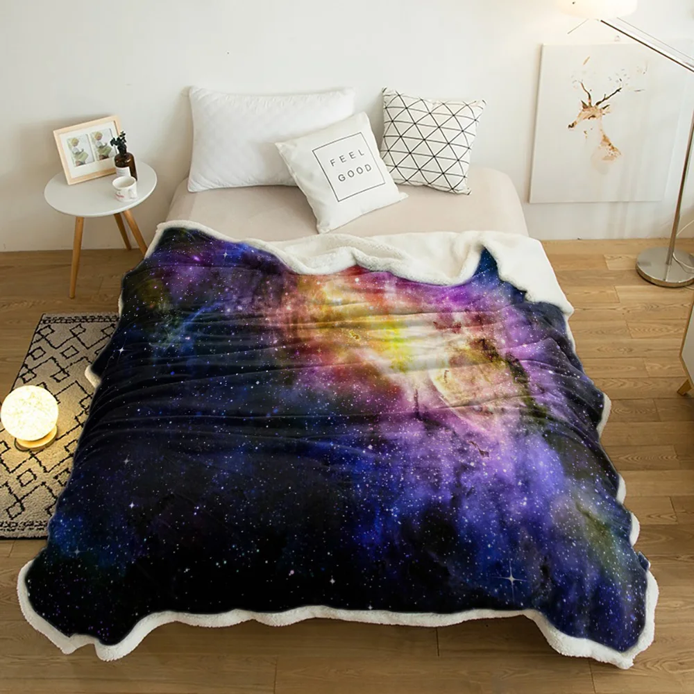 

Фиолетовая Вселенная зимнее шерстяное плюшевое одеяло для взрослых и детей толстое офисное одеяло для путешествий шерпа флисовое покрывал...