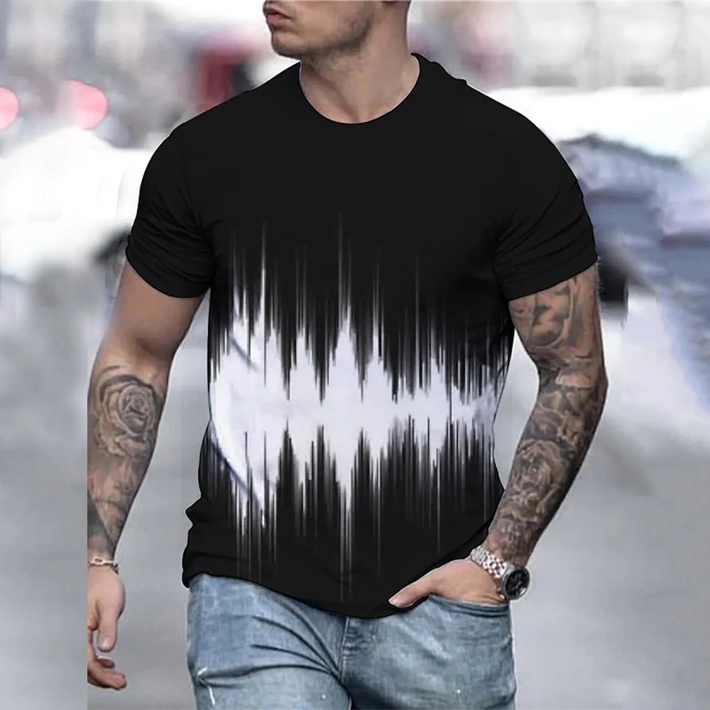 

Men's T Shirt Graphic 3d O Neck Black White Stripes Oversized Clothing Casual Daily Top Streetwear Short Sleeve Clothing Apparel
