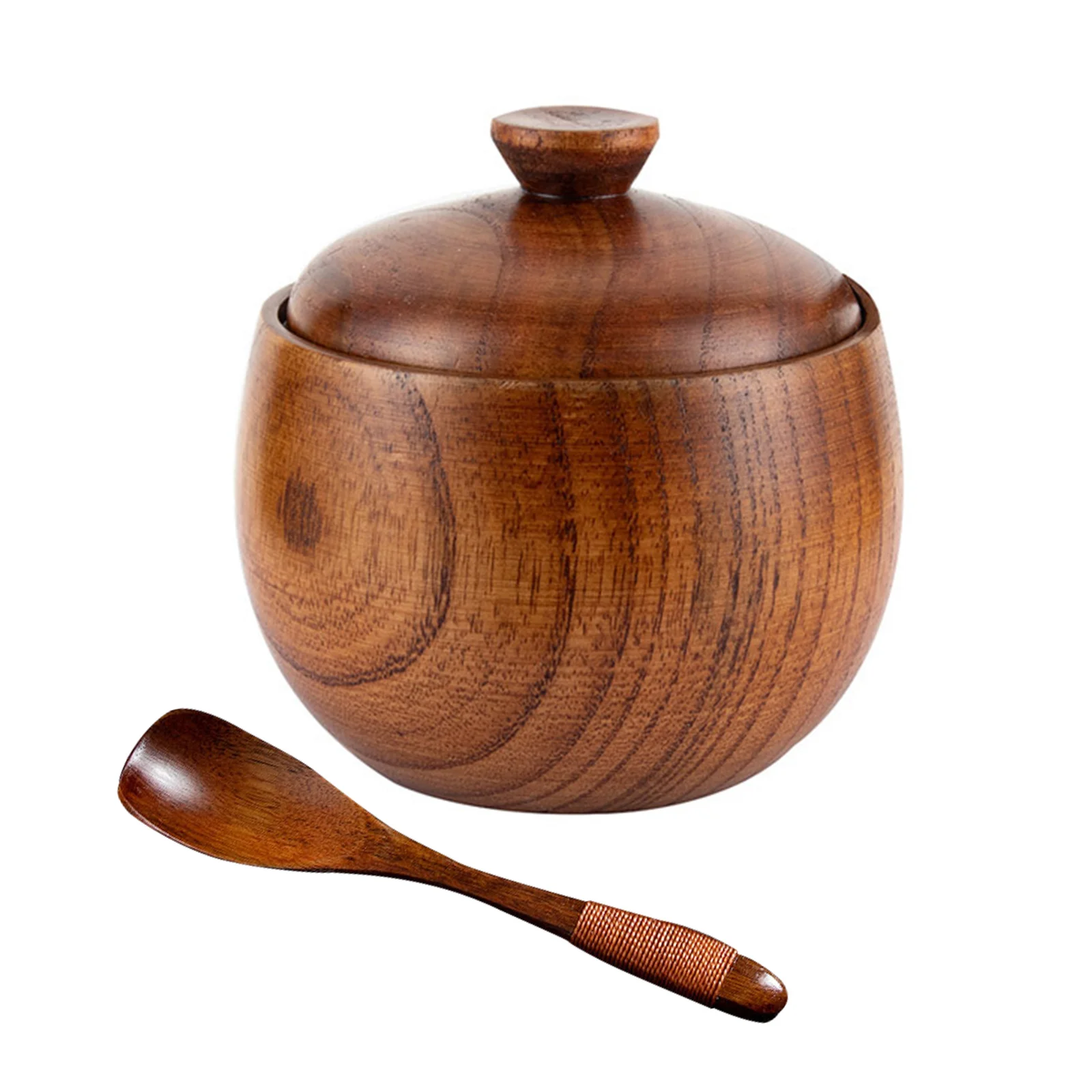 

Seasoning Container Natural Wooden Salt Cellar Box Spice Jar Salt Sugar Pepper Shaker Storage with Lid and Spoon Kitchen Tool