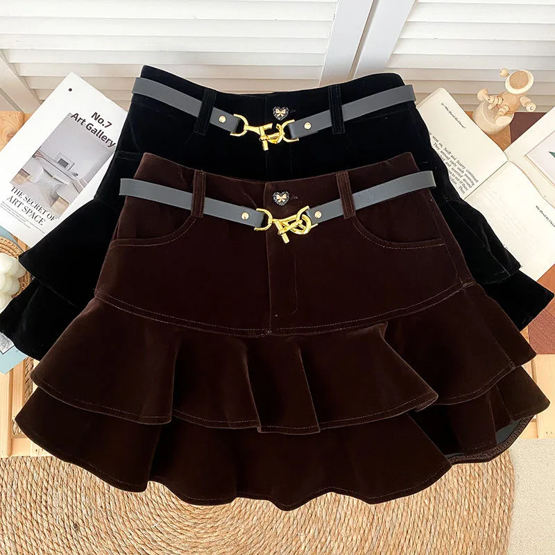 

Spring Autumn Girls Skirt Baby Skirt For Teenage Kids Skirt Children Bottoms Fashion Layered Ruched Pleuche Velvet 3-14Y