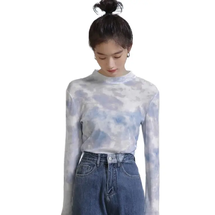 

Женская Солнцезащитная футболка из окрашенной сетки, Новинка весна-лето 2021, облегающая футболка с длинными рукавами в западном стиле, P3 1137