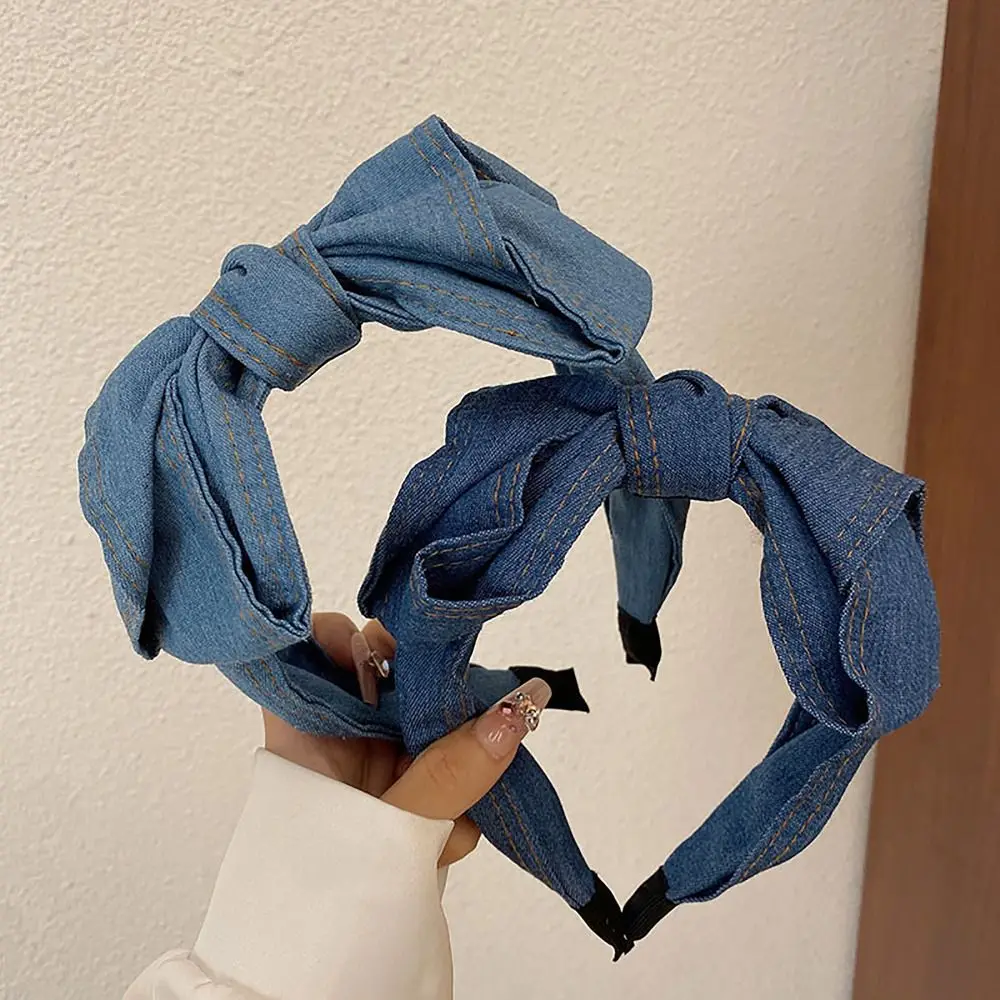 

Hair Accessories French Bow Hairband Convenient Denim Face Washing Cross-knotted Hairband Hair Hoop Women