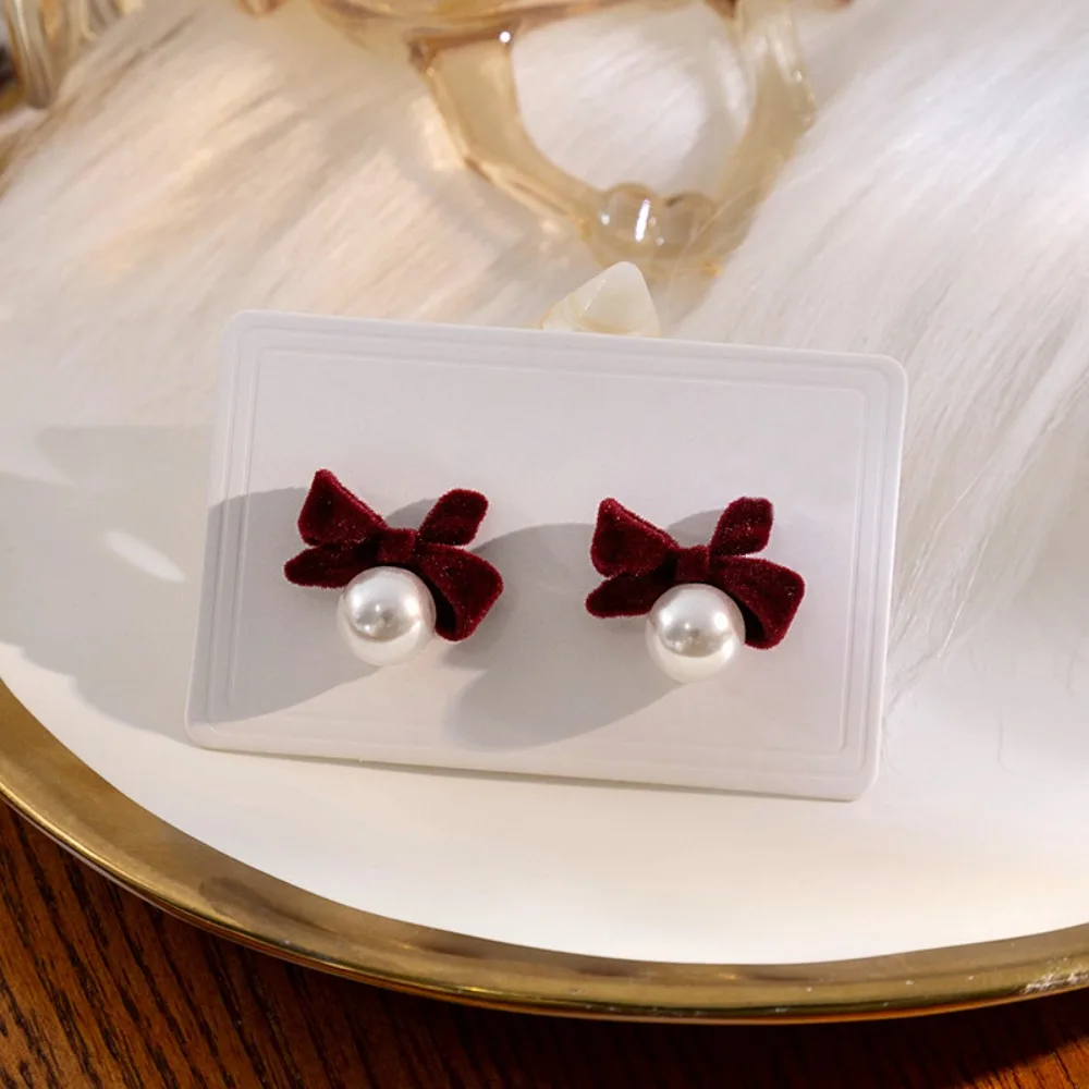 Красный черный бант жемчужные серьги ювелирные аксессуары большие бусины