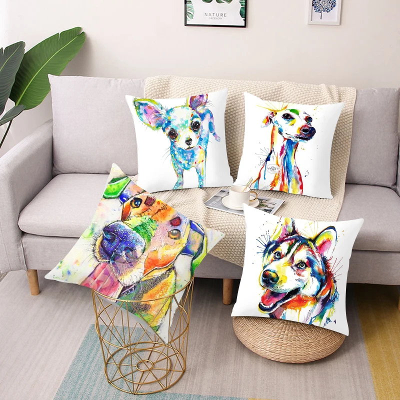

Painted dog pattern printing square pillow cushion cover car sofa office chair pillowcase simple home decoration ornaments