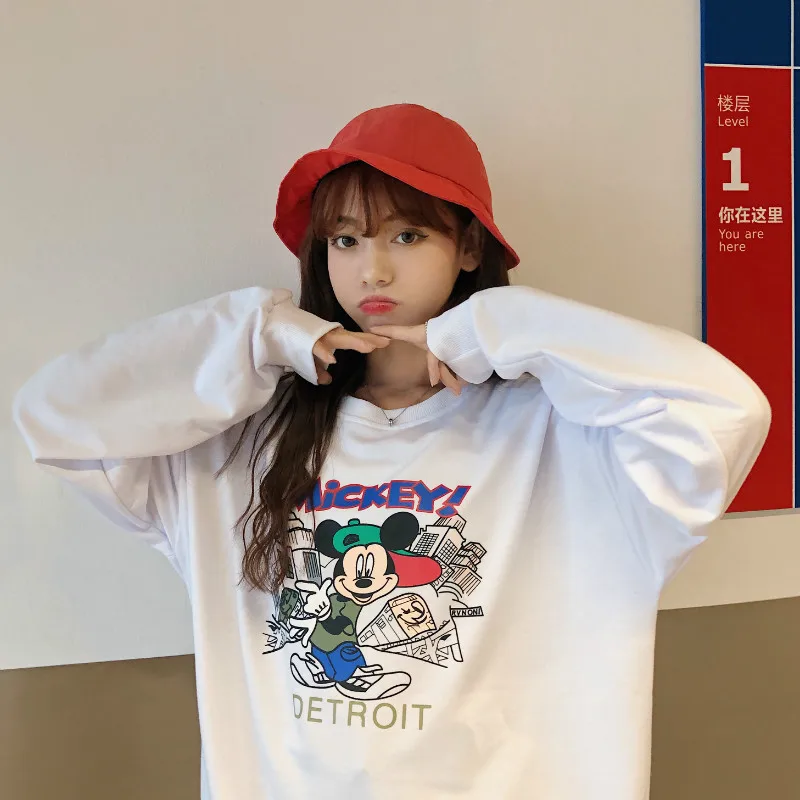 

Disney Women's Sweatshirt Cute Cartoon Mickey Mouse Alphabet Pattern Printing Sudaderas Spring Autumn Thin Section Loose Clothes