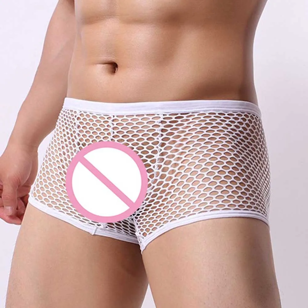 

New Big Mesh Men's Sexy See-through Boxer Briefs Sheer Shorts Underwear U-convex Full Transparent Boxer Briefs Cuecas Masculinas