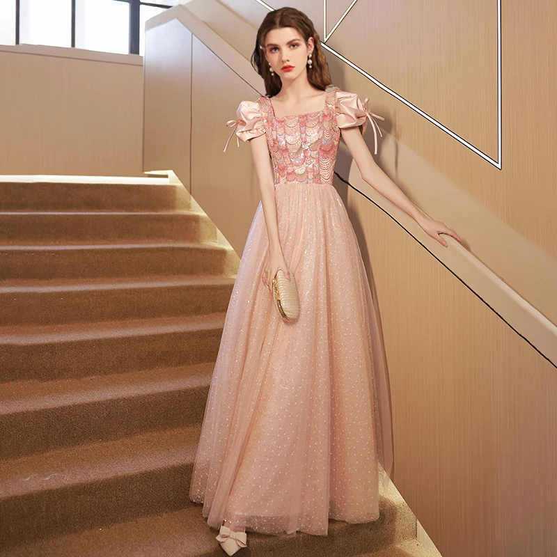 

LAMYA розовое Тюлевое вечернее платье трапециевидной формы 2023 с квадратным вырезом красивое длинное вечернее элегантное платье для женщин