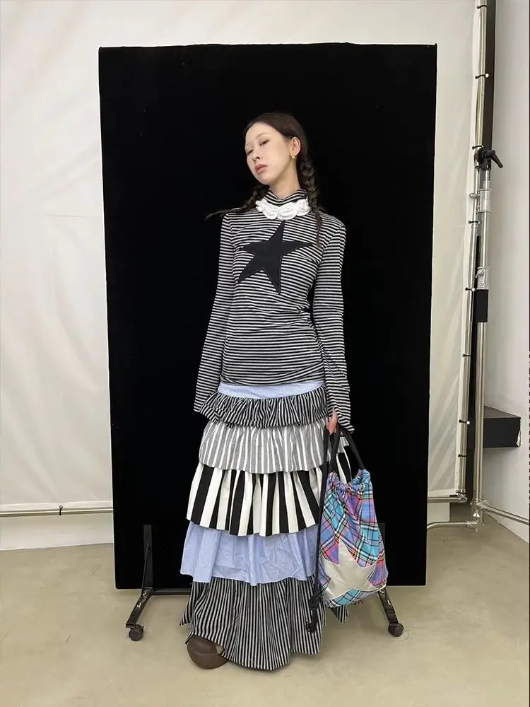 Tonngirls винтажная футболка с принтом женские лоскутные полосатые футболки высоким