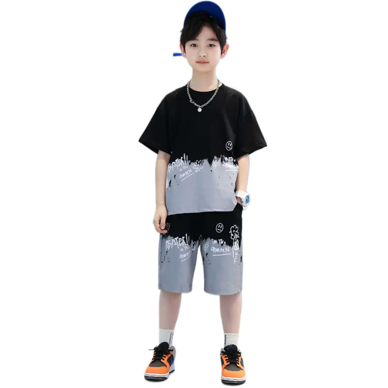

2023 New Boys Summer Kids Clothing Sets Casual Cotton Short Sleeve T-Shirts+Shorts Two Pieces 5 6 7 8 9 10 11 12 13 14 Years Old