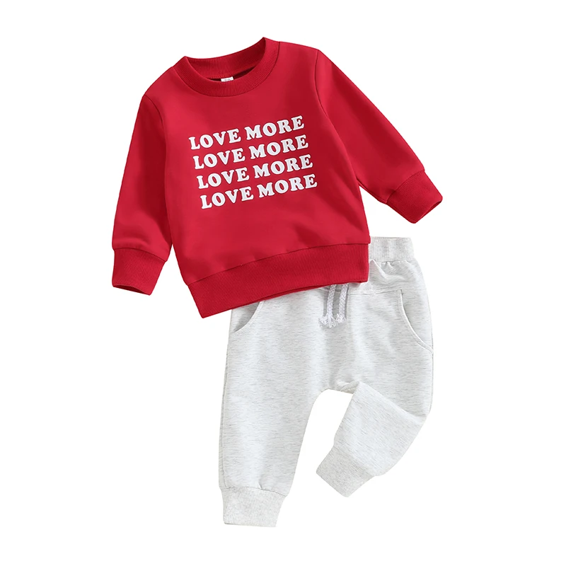 

Baby Boys 2 Piece Outfits Valentine s Day Letter Print Long Sleeve Sweatshirt and Elastic Pants Toddler Clothes
