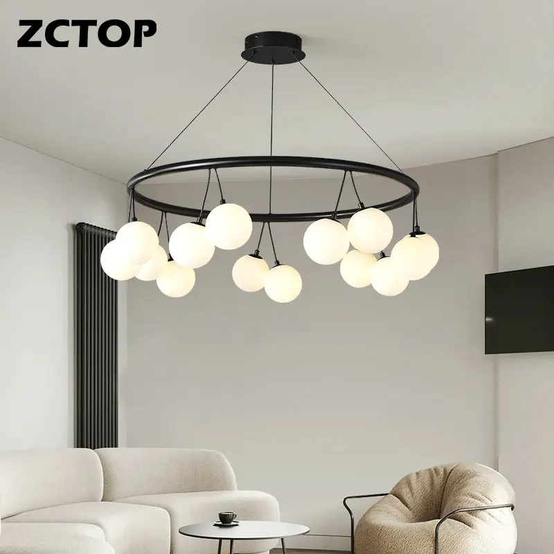 

New Nordic Modern Glass Chandelier Home Ring Hanging Lamp For Living Room Restaurant Bedroom Lighting Art Decor Fixtures G9 Bulb