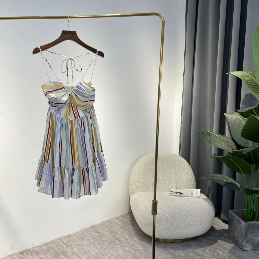 

Женский сарафан в полоску, пляжный сарафан без рукавов с завязкой на шее, лето 2022