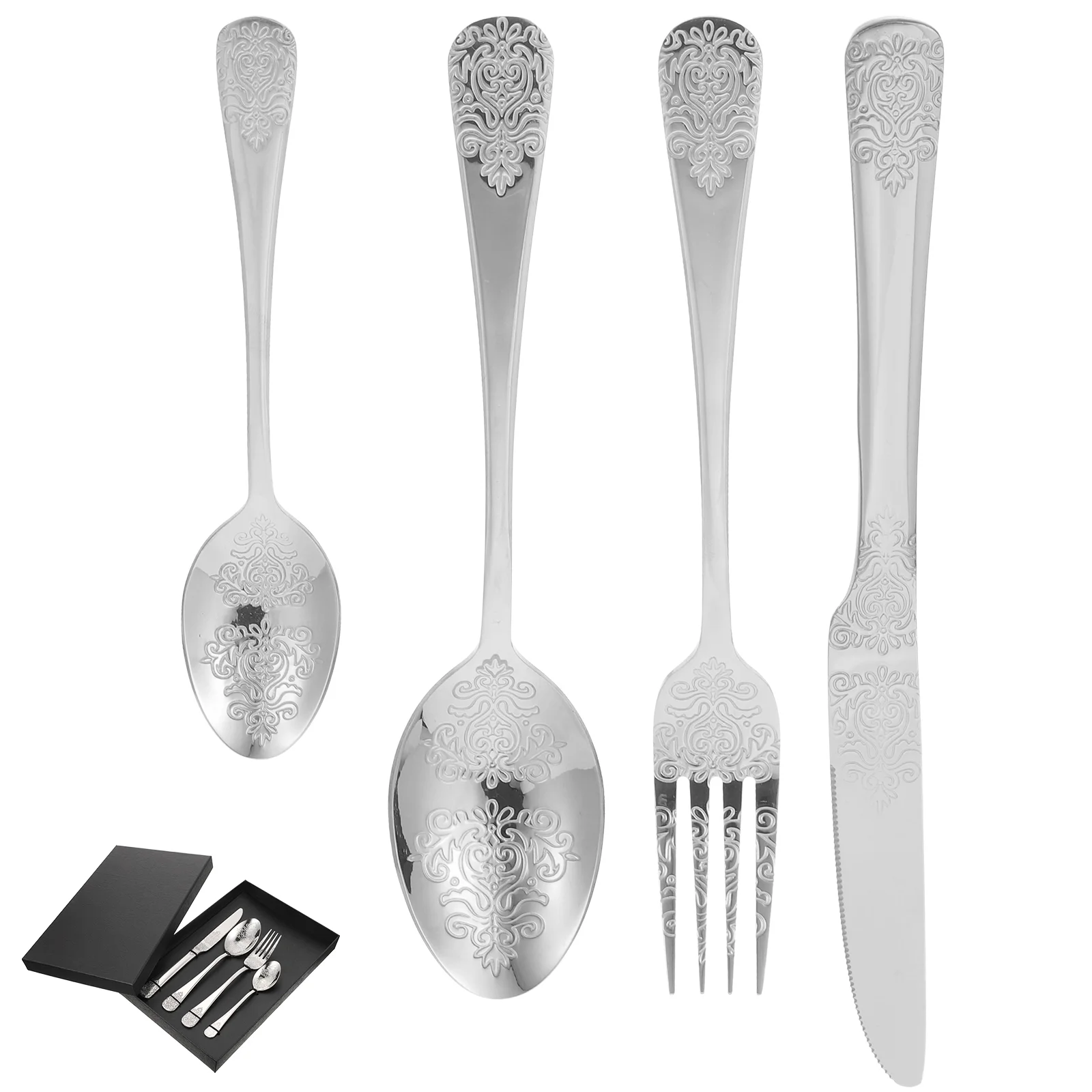 

Set Stainless Steel Utensils Western Cutlery Metal Flatware Silver Serving Spoons Forks Dinnerware Tableware Kitchen Dinner