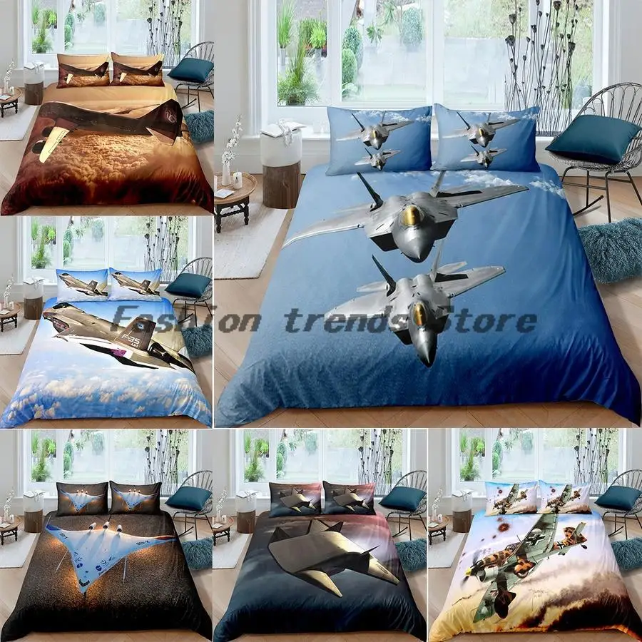 

3D Bed Linen Boeing 747 Aircraft Print Bedding Duvet Cover Set Pillowcase Home Textile Luxury High Quality King Queen Full Size