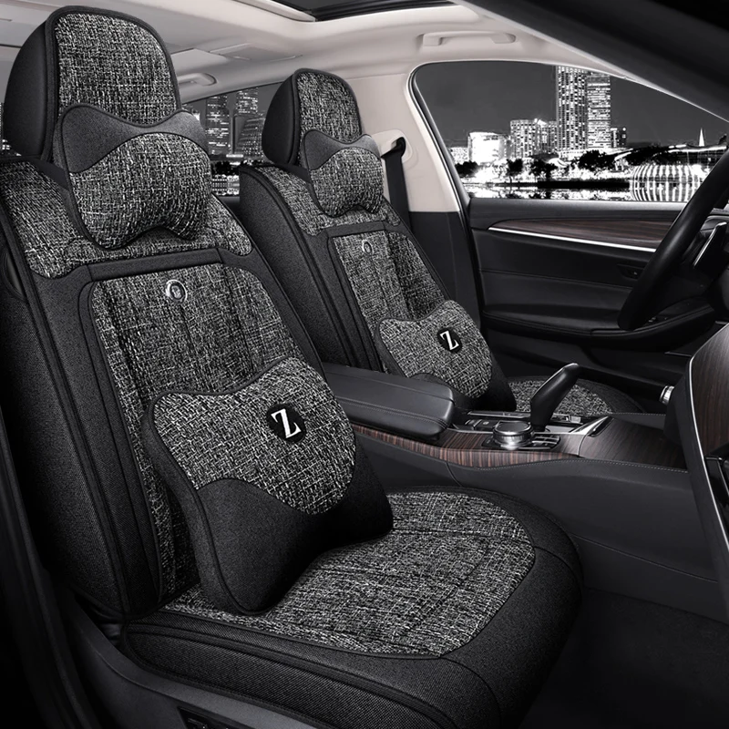 

Universal Car Seat Covers For 90% Sedan SUV Durable Flax Linen Black Summer Cushion For Most Five Seats Cars