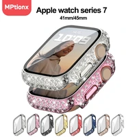 diamond watch cover built in tempered glass for apple watch case 45mm 41mm bling protective bumper for iwatch series 7