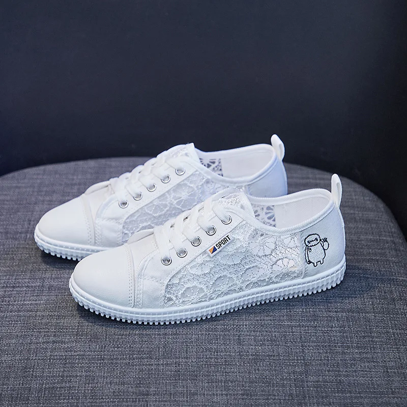 

Кружевные дышащие белые женские туфли, Новинка лета 2022, Корейская версия, сетчатые холщовые удобные повседневные туфли на плоской подошве