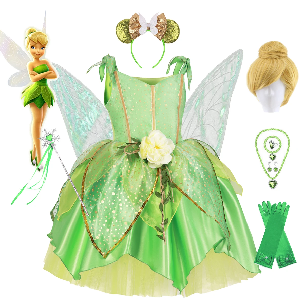 Tinkerbell Dress For Baby Girls Forest Fairy Costume Green L