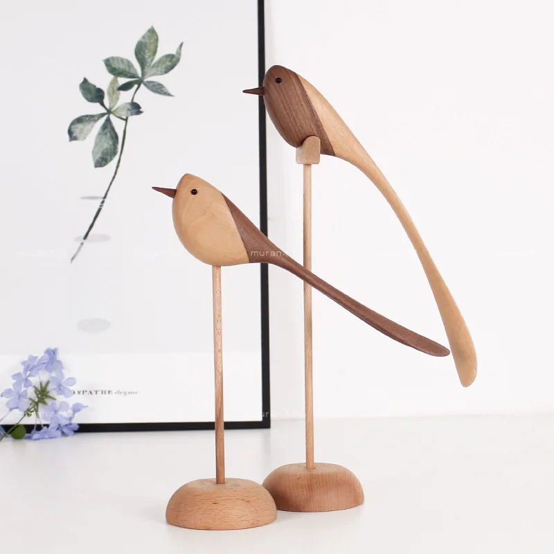 

Nordic Solid Wood Home Decoration Ornament Long Tail Beech Bird Ornament Desk Decoration