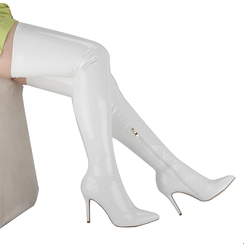 Ботфорты женские из лакированной кожи пикантные ботфорты стрейч без застежки на