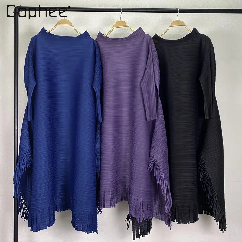 

Elegant Women Clothes Purple Pleated Midi Dresses for Woman 2022 Spring New Harajuku Fashion Women's Large Swing Tassel Dress