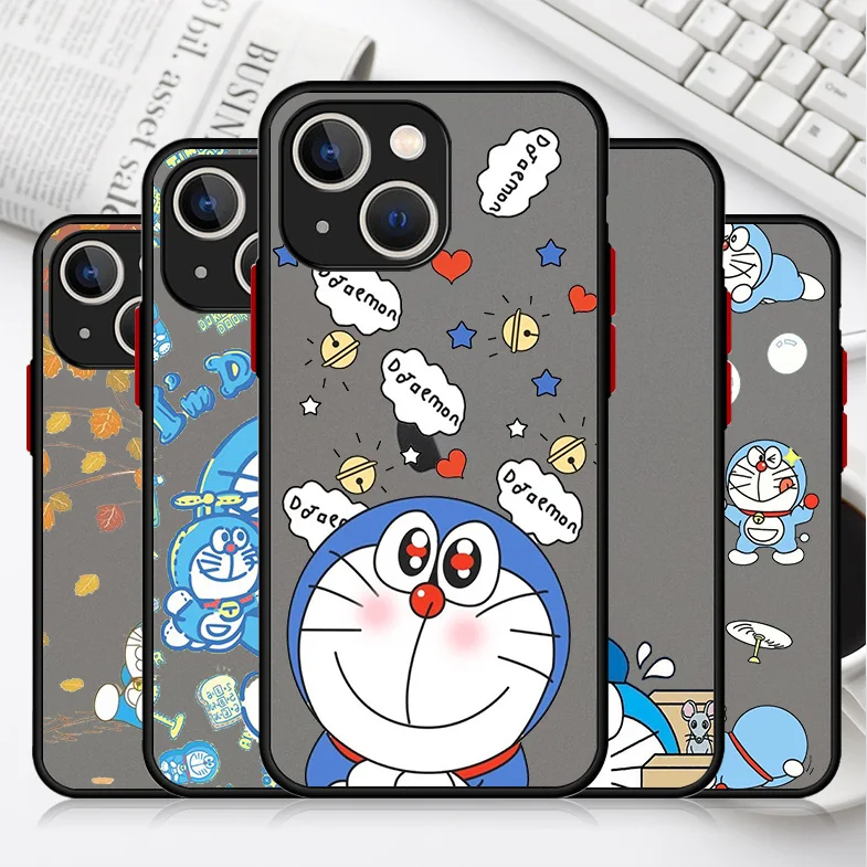 

Shockproof Phone Case For Apple iPhone 13 14 12 Mini 11 Pro Max X XS XR 7 8 Plus 6 6S SE Matte Hard Cover Anime Doraemon