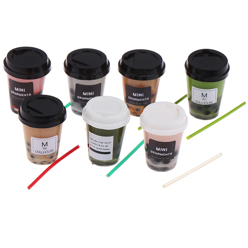 

1Set 1/12 Dollhouse Miniature Bubble Tea Cup w/Straw Mini Simulation Drinks for Barbies OB11 Doll Play Kithcen Accessories Toys