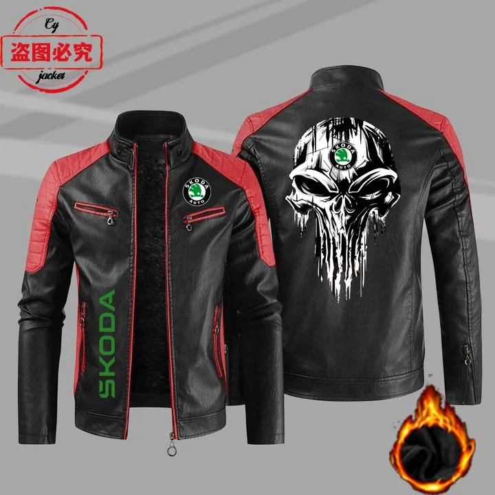 WRC rally Skoda racing car logo pu leather jacket windproof autumn and winter men's skoda