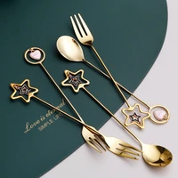 fruit fork set creative cute european small luxury stainless steel fork fruit sign dessert coffee spoon home tableware dinner