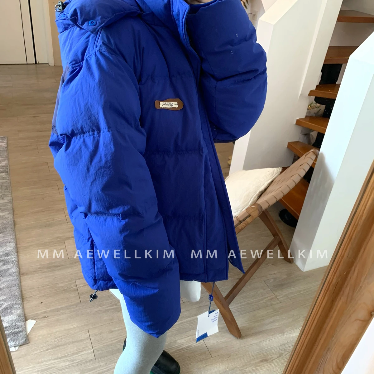 Ader error autumn and winter color contrast long sleeved men's and women's loose hooded white duck down thickened down jacket