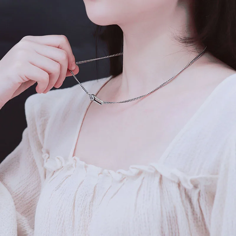 

OANA Decorative Necklace No Pendant Retro Tide Brand Naked Chain Versatile Personality 925 Sterling Silver Jewelry