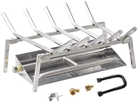 

Fireplace Log Grate with Dual Burner Pan and Connection Kit for Natural Gas, 304 Stainless Steel