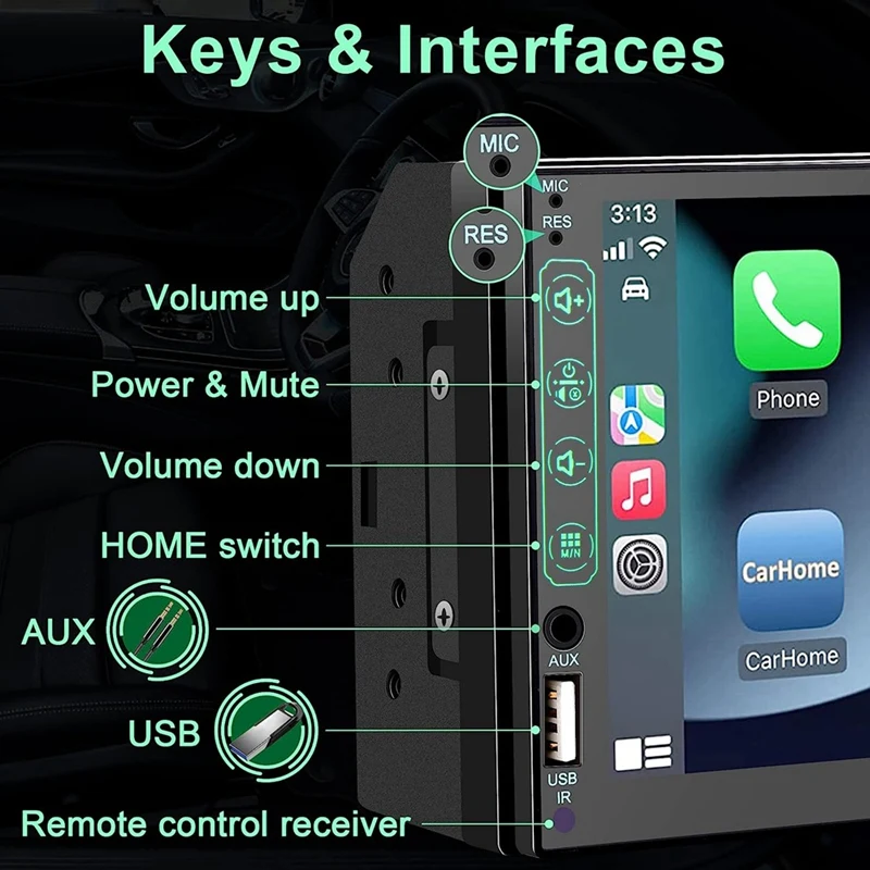 7-дюймовый двойной Din автомобильный стерео HD сенсорный экран Carplay Android Auto