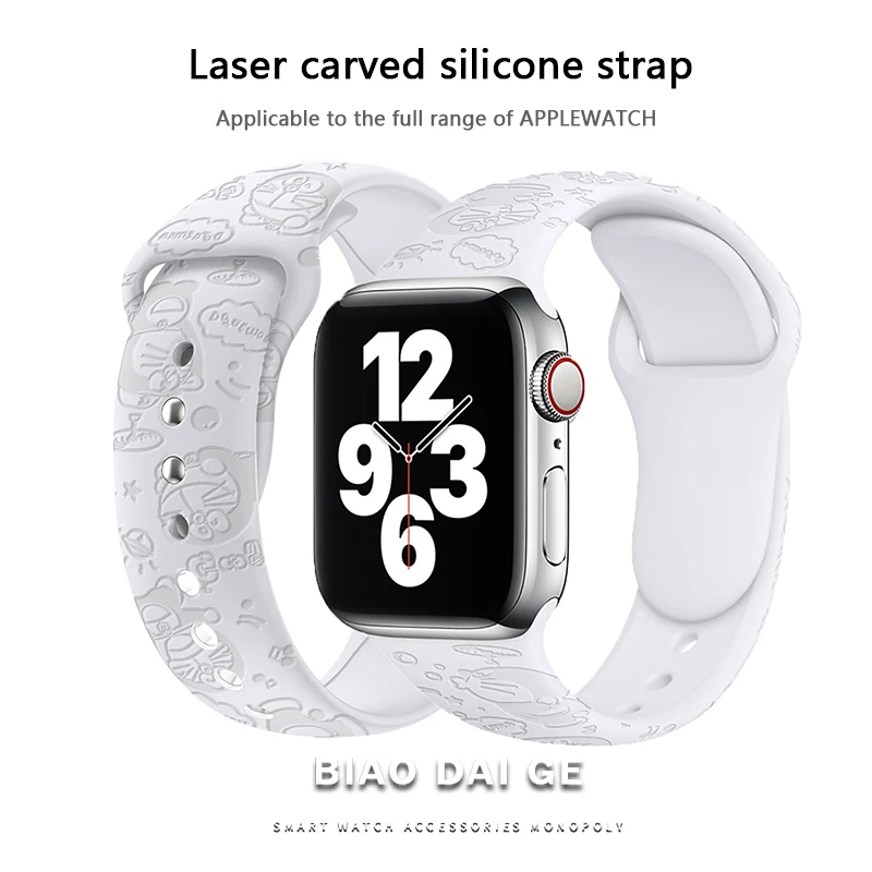 

Лазерный тисненый силиконовый ремешок для Apple watch band 38/40/41 мм 42/44/45 мм браслет correa iWatch Series 7 se 6 5 3 8 ultra