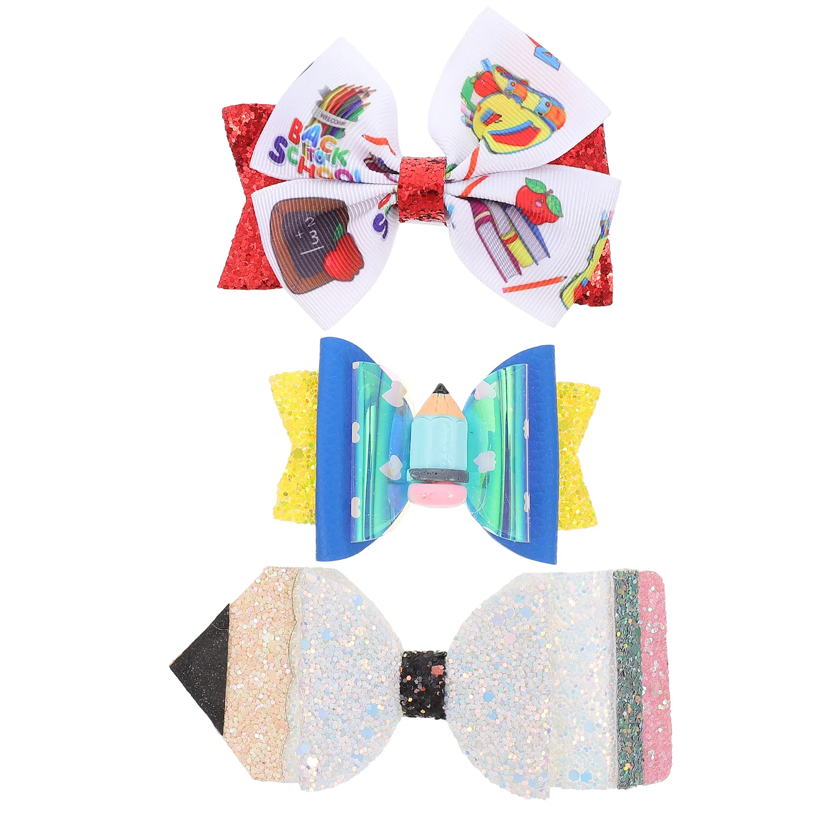 

Hair Bows Bow Hairbows School Girlsribbon Clipscartoon Pigtail Cheerleader Glitter Sequin Bowknot Grosgrain Layered Apple