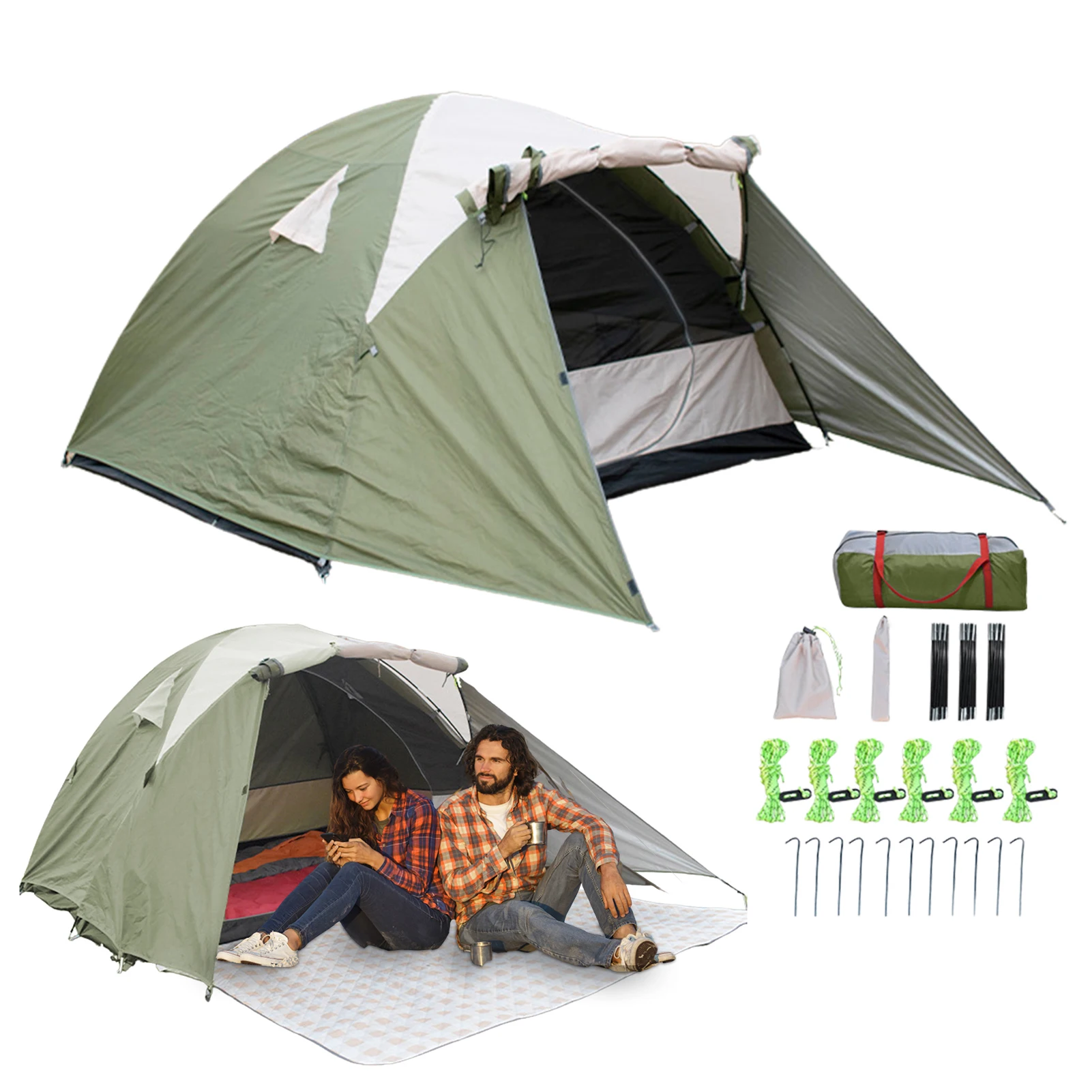 Windproof Double-Layer Tents Hall Design and Breathable Fabric Big Tent Portable Tents Sun Shelter Outdoor Lounge for Outdoor