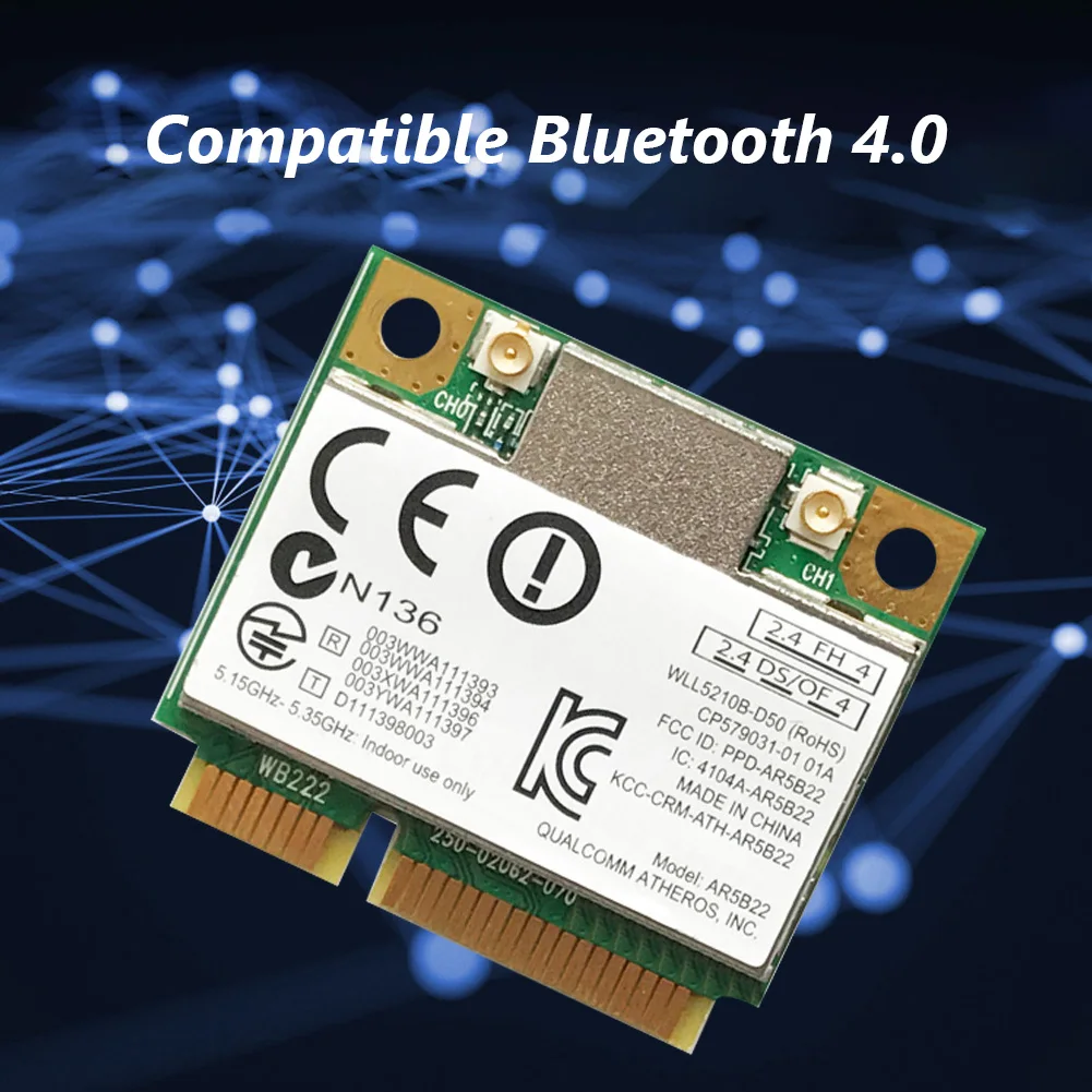 

Dual Band 300Mbps Wifi AR5B22 Wireless 802.11a/b/g/n Half Mini PCI-E WLAN 2.4G/5Ghz 4.0 Wi-Fi Wireless Network Card
