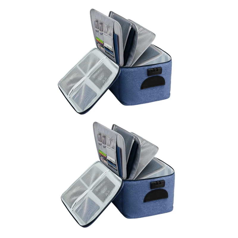 

2X Large Capacity Document Storage Bag Box Waterproof Document Bag Organizer Papers Storage Pouch Travel File Bag-Navy
