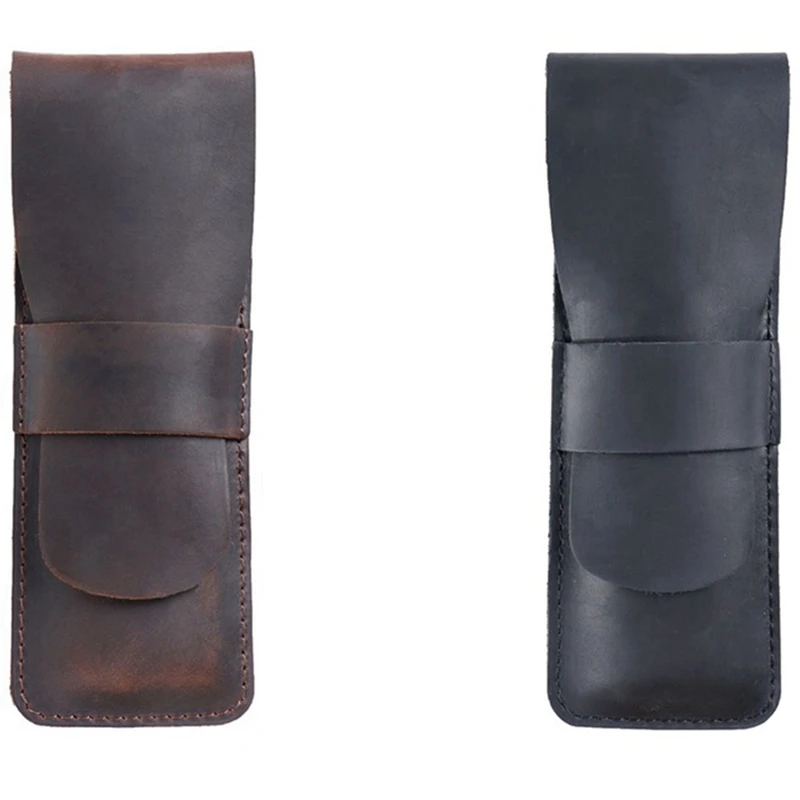 

2PCS Handmade Pencil Storage Bag Cowhide Fountain Pen Case Holder Vintage Retro Accessories For Travel Journal, C & B