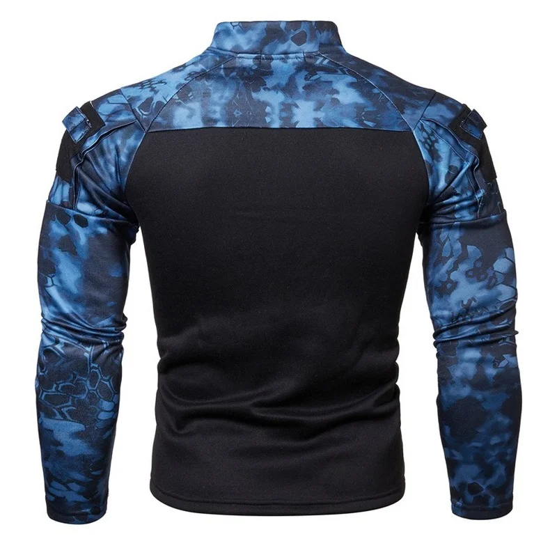 Mens Tactical Combat Sweaters Men Military Uniform Camouflage Zippers Sweatsuits US Army Clothes Camo Long Sleeve Shirt