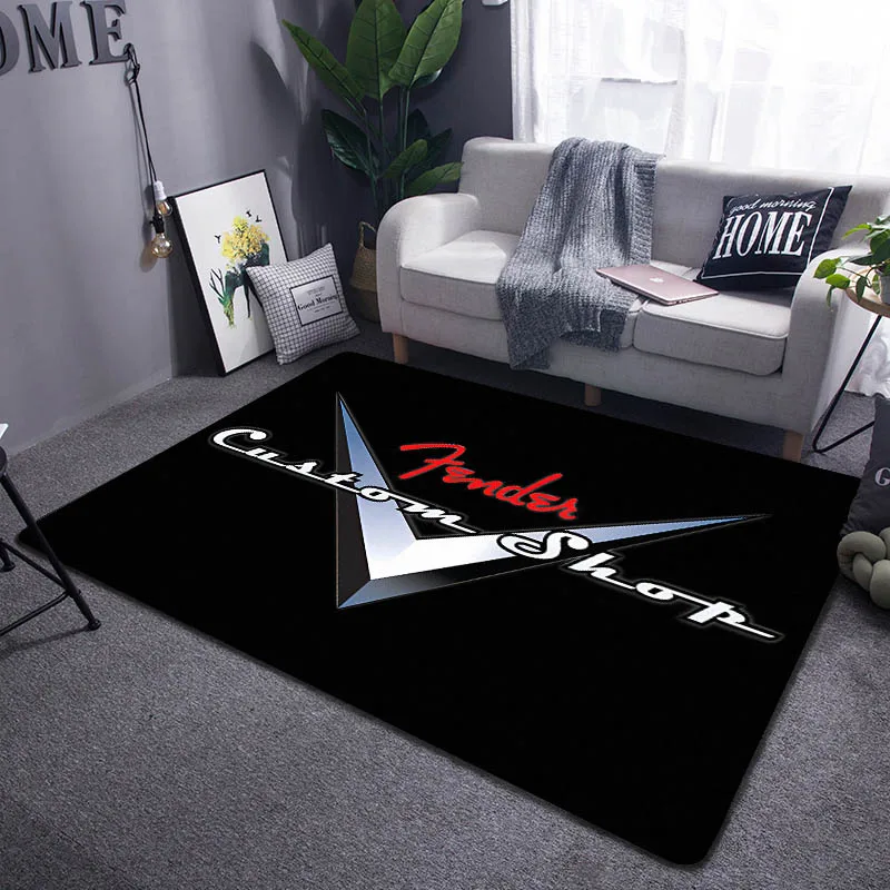 Fender Guitar Rock Square Carpet Floor Mats Printed Area Rug Sound Insulation Pad For Love Music Room Bedroom Home Decorative