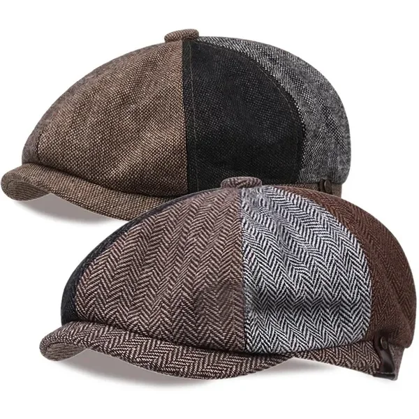 

Creative Newsboy Hat Men Octagonal Splicing Tweed Beret Herringbone Gatsby Hats Street Caps Outdoor Autumn Winter Berets