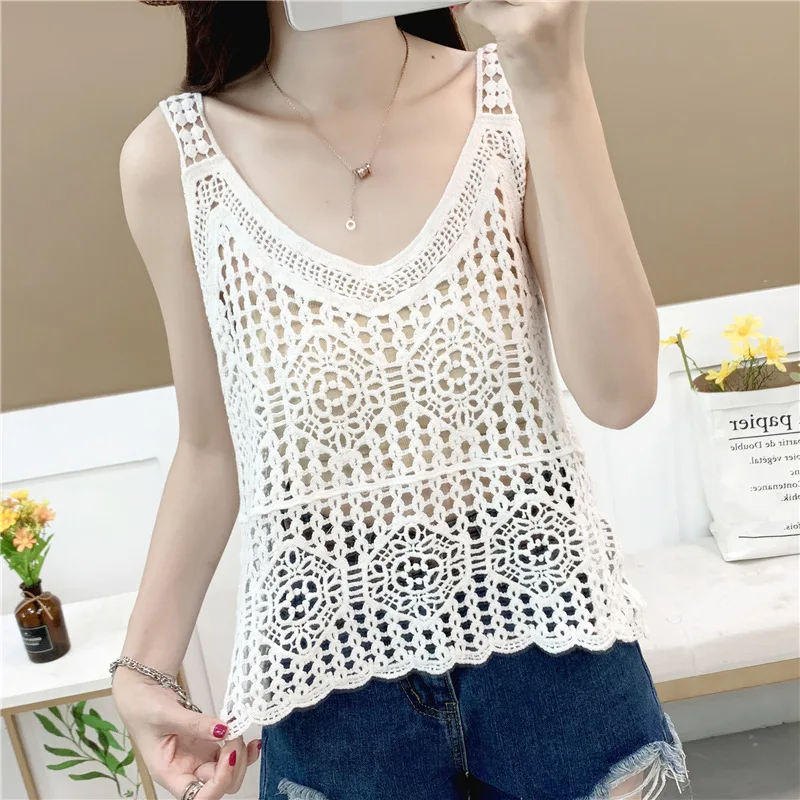 

Outer Wear Hollow Vest Outerwear Cover-up 2023 Summer Loose Short Sleeveless Knit Vest Women Wholesale